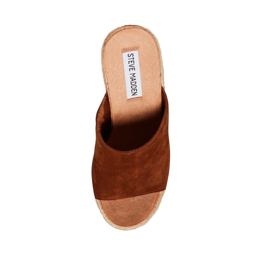 Brown Steve Madden Becca Chestnut Suede Women's Platform Sandals | PH 8241EJX